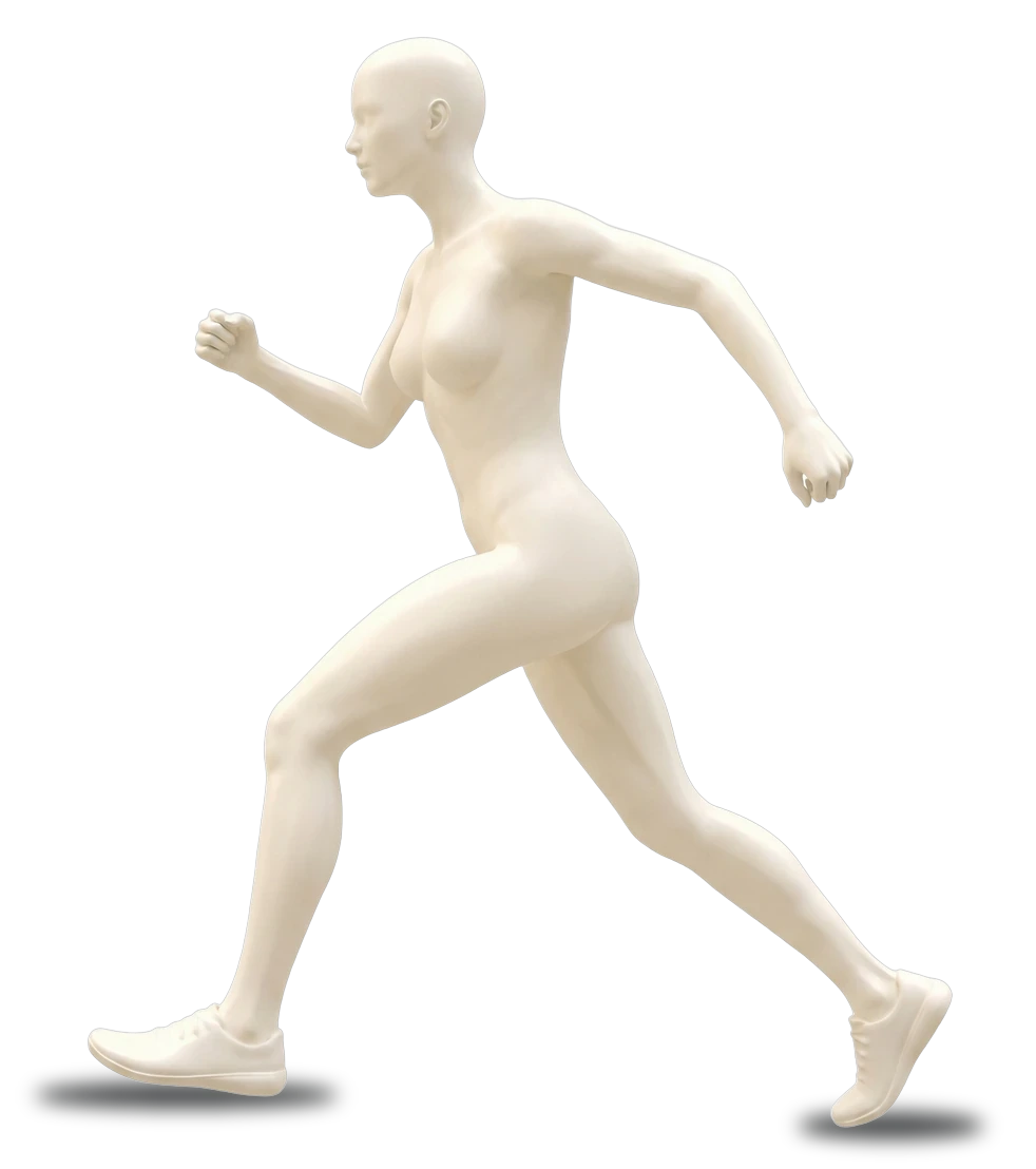 Side-profile body model marking the eight body regions we treat most often